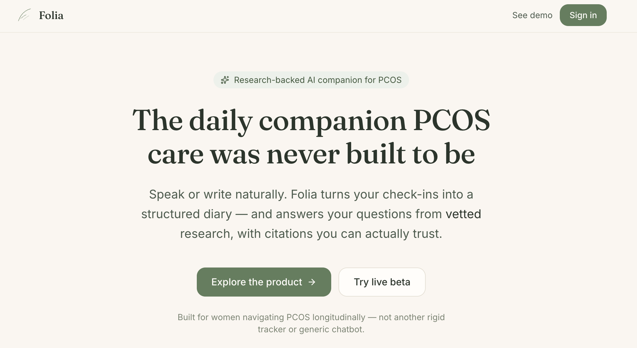 Folia — the daily companion PCOS care was never built to be