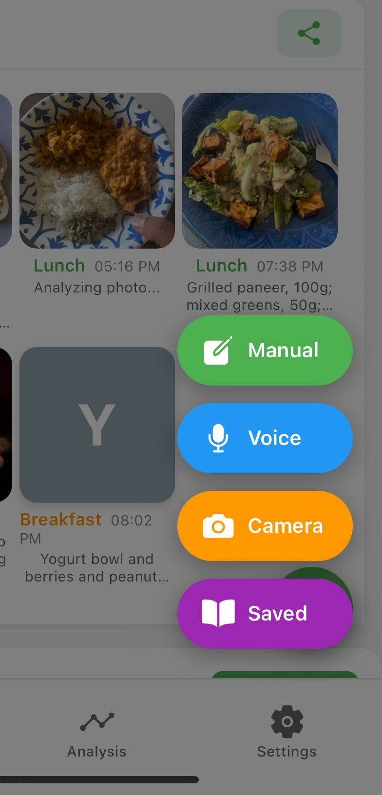 WhatIEatInADay meal logging options